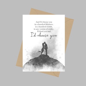And I'd Choose You in A Hundred Lifetimes, A5-wenskaart, citaat, bruiloft, romantisch, inspirerend, cadeau, zwart-wit