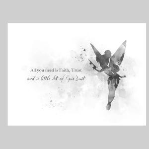 Tinker Bell Quote ART PRINT Peter Pan, Fairy, Inspirational, Nursery, Gift, Wall Art, Home Decor, Bedroom, Black and White