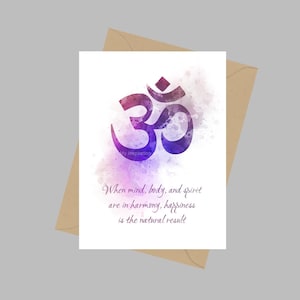 Citation du symbole Om, Carte de vœux A5, Inspirante, Motivationnelle, Zen, Yoga, Esprit, Corps, Esprit, Harmonie, Bonheur, Cadeau