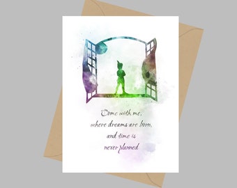 Peter Pan Quote, A5 Greeting Card, Window, Inspirational, Gift