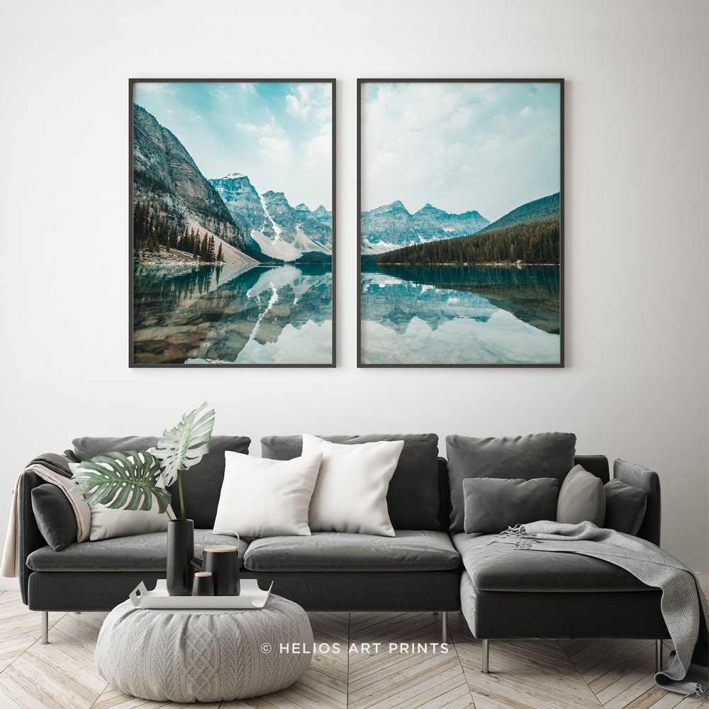 Set of Two Mountain With Lake Reflection Wall Art Prints. Set of 2 ...