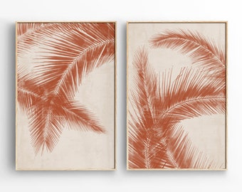 Boho Palm Leaf Wall Art, Abstract Terracotta Print, Boho Wall Decor Set, Boho Nursery Decor, Bohemian Decor, Abstract Botanical Print