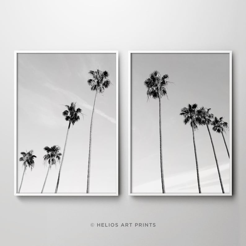 Set of two black and white palm trees minimalist wall art. Set | Etsy