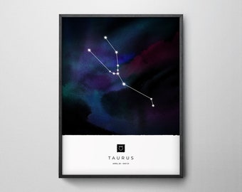 Taurus Constellation Art Print, Star Sign Print, Horoscope Print, Zodiac Wall Art, Zodiac Print, Astrology Wall Art, Bedroom Wall Art