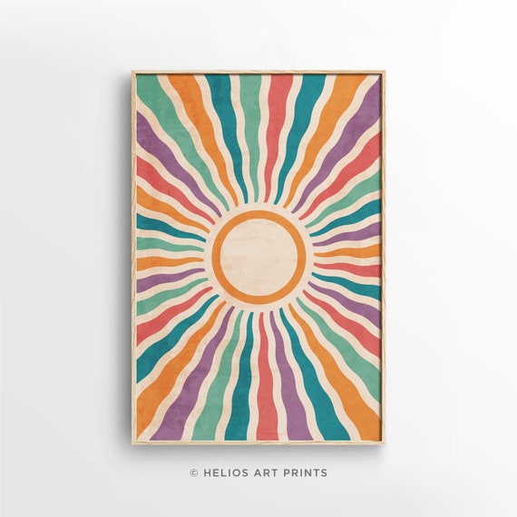 Abstract Retro Sunburst Print, Mid Century Retro Colors Modern Art Sun, Printable BoHo Sun Rays Art, Southwestern Downloadable Art Print