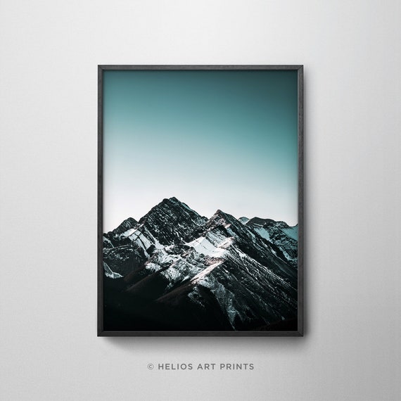 Black and White Mountain Landscape With Turquoise Sky Modern Wall