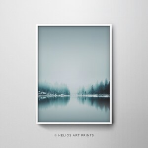 Forest lake wall art, forest prints, blue forest art prints, lake reflection art, Blue minimalist downloadable printable wall art