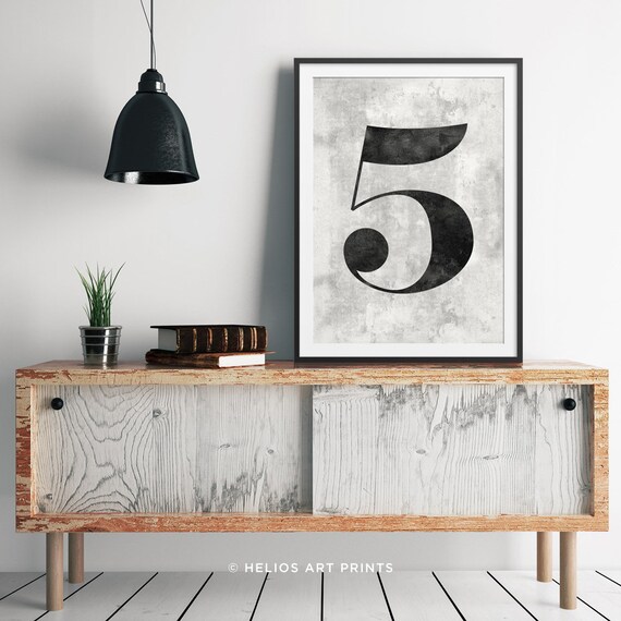 新入荷 Elegant Typeface Classic 5 Distressed Print. Five Number アート・デザイン・音楽