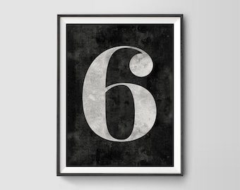 Distressed 6 Classic Typeface Numeral Character Scandinavian Wall