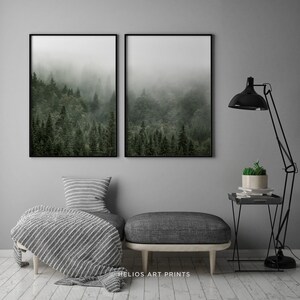 Set of 2 Misty Green Forest Landscape Contemporary Wall Art. Set of Two ...