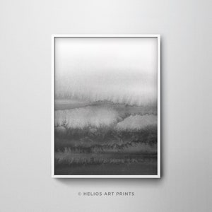 Modern impressionist black and white cloudy sunset sky watercolour art print. Monochromatic cloudy sunset printable wall art