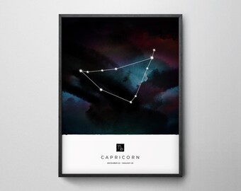 Capricorn Constellation Art Print, Star Sign Print, Horoscope Print, Zodiac Wall Art, Zodiac Print, Astrology Wall Art, Bedroom Wall Art