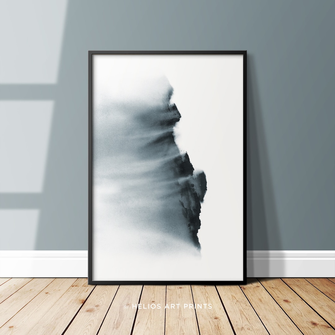 Abstract Black and White Watercolor Print. Impressionist Snow Capped ...