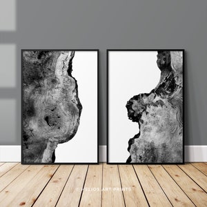 Two Piece Tree Rings Printable Wall Art, Set Of 2 Black And White Art Prints, Printable Wood Grain Art Set, Housewarming Gift, Gift For Men