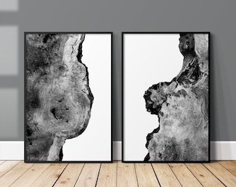 Two Piece Tree Rings Printable Wall Art, Set Of 2 Black And White Art Prints, Printable Wood Grain Art Set, Housewarming Gift, Gift For Men