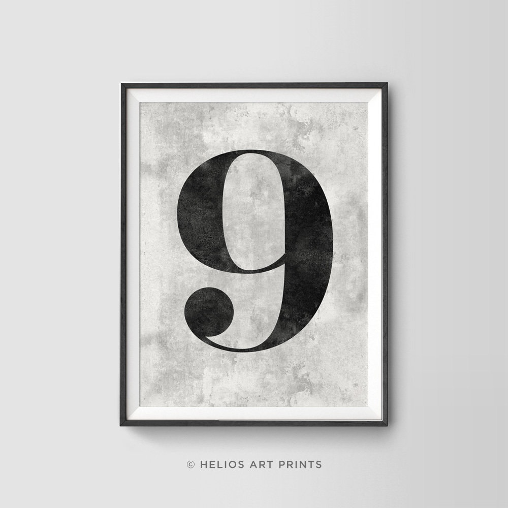 Classic #9 Art Print. Number Nine Distressed Classic Typeface