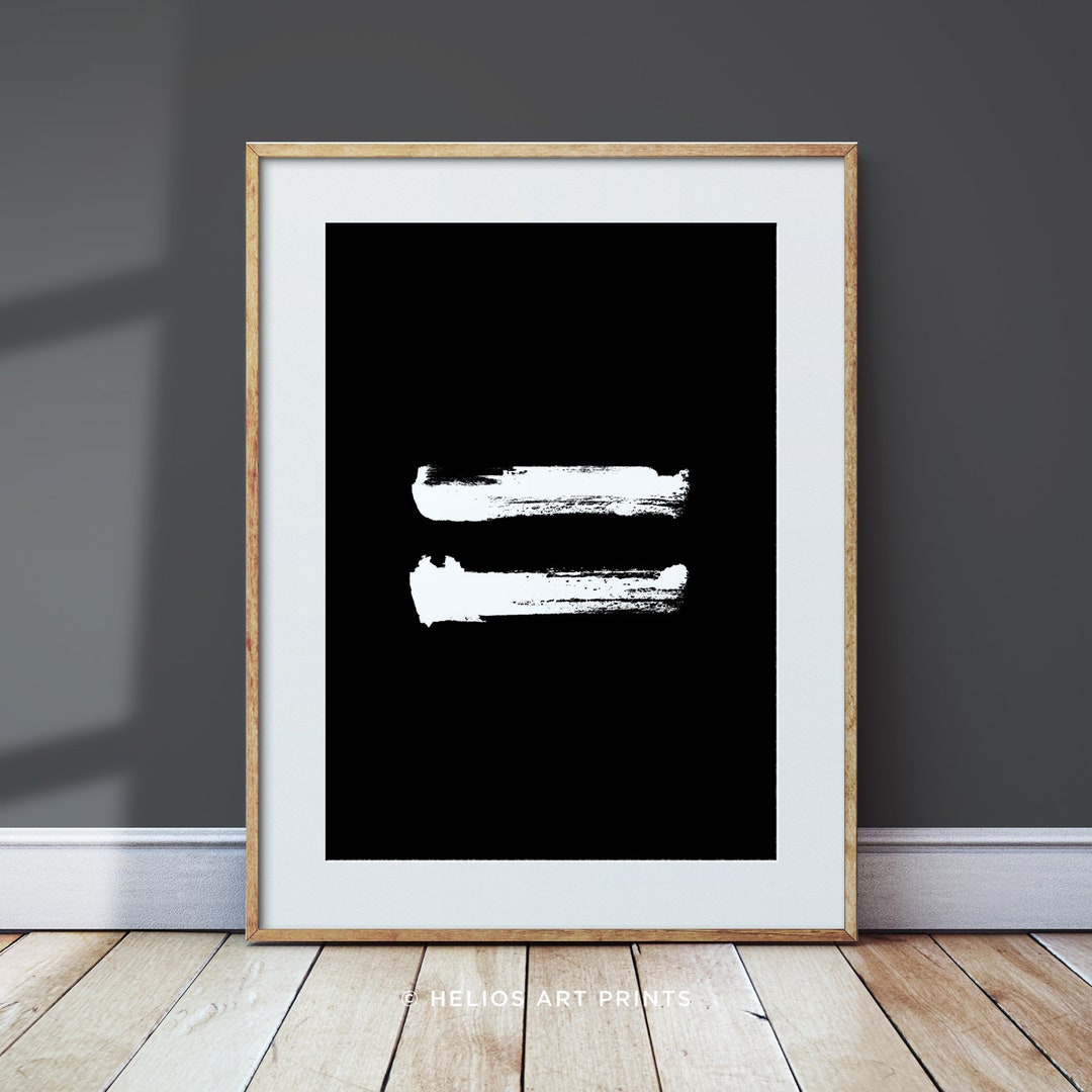 Equal Sign Minimalist Brushstroke Art Print. Modern Art White Brush