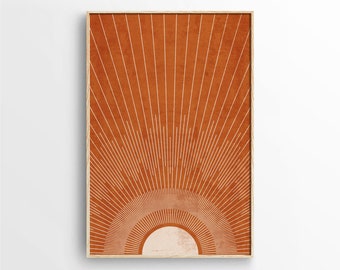 Abstract Terracotta Beige Sunrise, Burnt Orange Mid Century Sunburst Printable, Southwestern Downloadable Digital Boho Wall Art