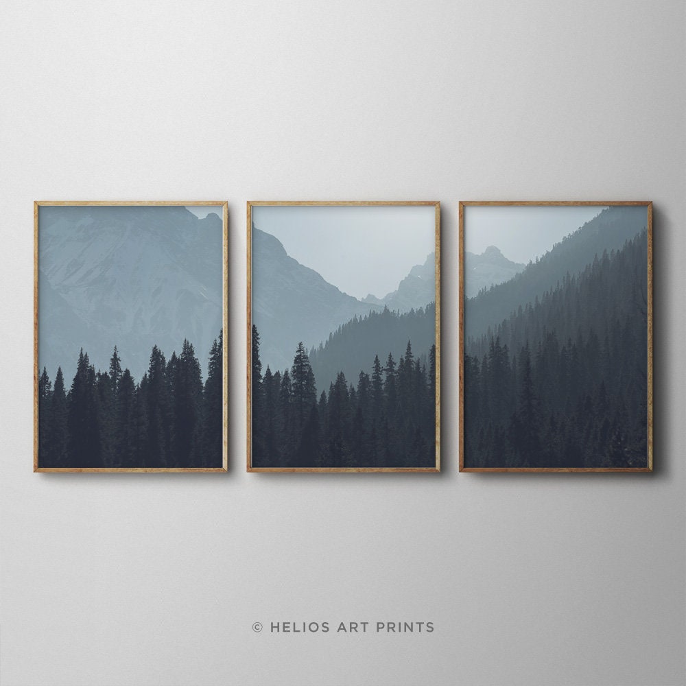 Set of Three Pine Forest Mountain Landscape Modern Art Prints. Set of 3 ...