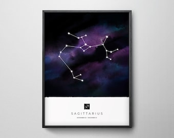 Sagittarius Constellation Art Print, Star Sign Print, Horoscope Print, Zodiac Wall Art, Zodiac Print, Astrology Wall Art, Bedroom Wall Art