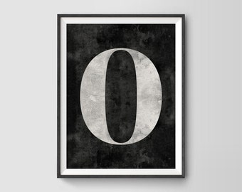 Elegant Zero Numeral Print. Distressed Naught Classic Typeface Number Character Scandinavian Wall Art. Nordic Urban Minimalist Decor