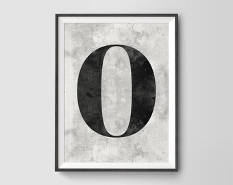 Classic Zero Numeral Print. Distressed Naught Classic Typeface Number Character Scandinavian Wall Art. Nordic Urban Minimalist Decor
