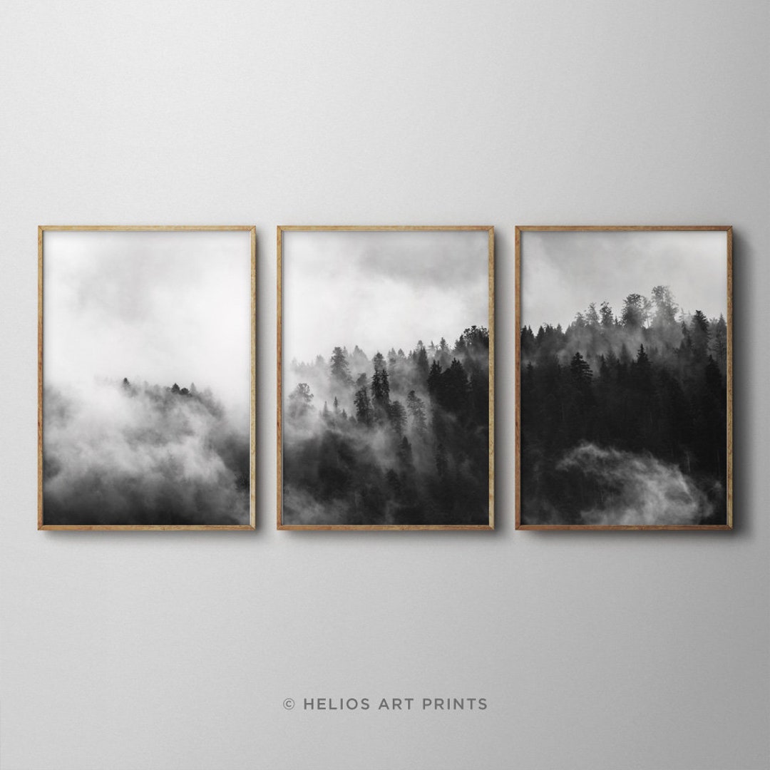 Set of Three Misty Forest Wall Art, Set of 3 Misty Forest Printable Art ...