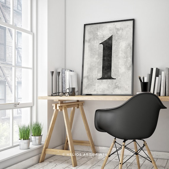 Elegant Number One Print. Distressed One Classic Typeface Number