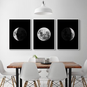 Set of Three Moon Phase Art Prints, Set of 3 Lunar Phases Wall Art, 3 ...