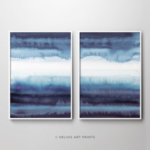 Set of 2 indigo blue abstract watercolours, Set of two deep blue and black printable digital downloadable wall art