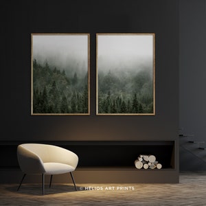 Set of 2 Misty Green Forest Landscape Contemporary Wall Art. Set of Two ...