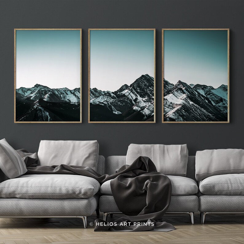 Set of Three Mountain Range Wall Art Prints. Set of 3 Teal Etsy UK