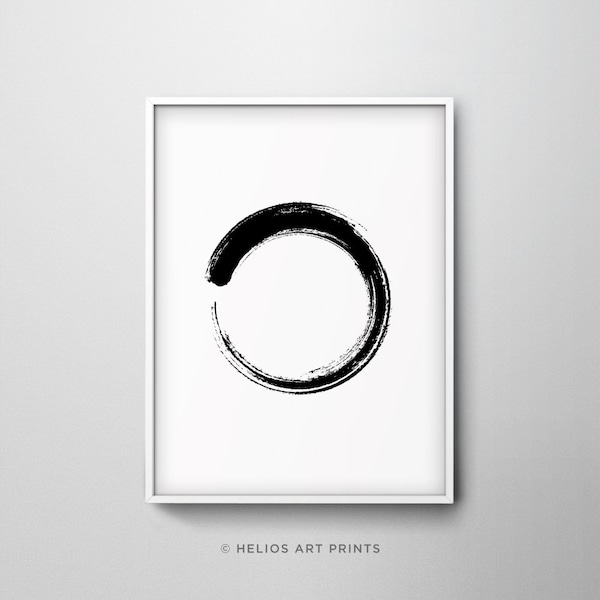 Abstract minimalist brushstroke art print. Modern art black brush stroke circle on white. Downloadable, printable wall art prints