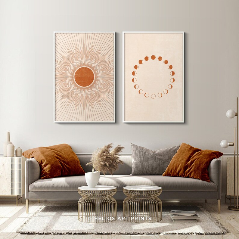 Sun and Moon Mid Century Art Print Set of 2 Terracotta Beige - Etsy