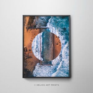 Abstract kunst aan de muur luchtfoto strand, afdrukbare abstracte geometrische lens kunst aan de muur, getijde zwembad art print, getijde zwembad afdrukken