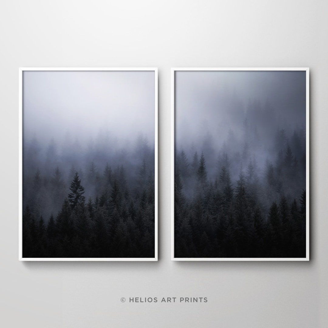 Set of 2 Misty Forest Mountain Landscape Printable Wall Art. Set of Two ...