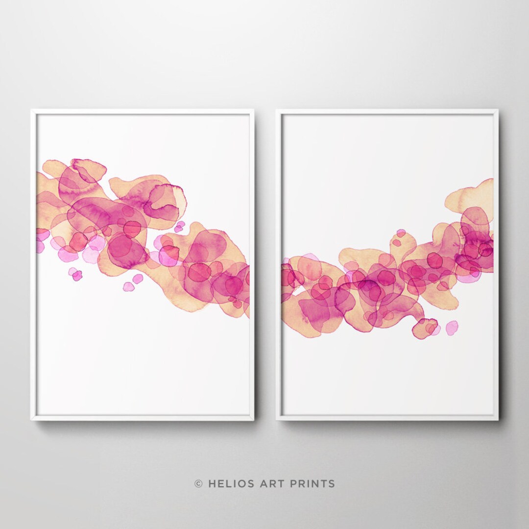 Set of 2 Blush Pink and Gold Abstract Modern Watercolour Art Prints ...