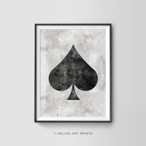 Spades Playing Card Suit Icon. Distressed Minimalist Card Suit Symbol Printable  Wall Art. Urban Iconographic Poker Card Games Decor