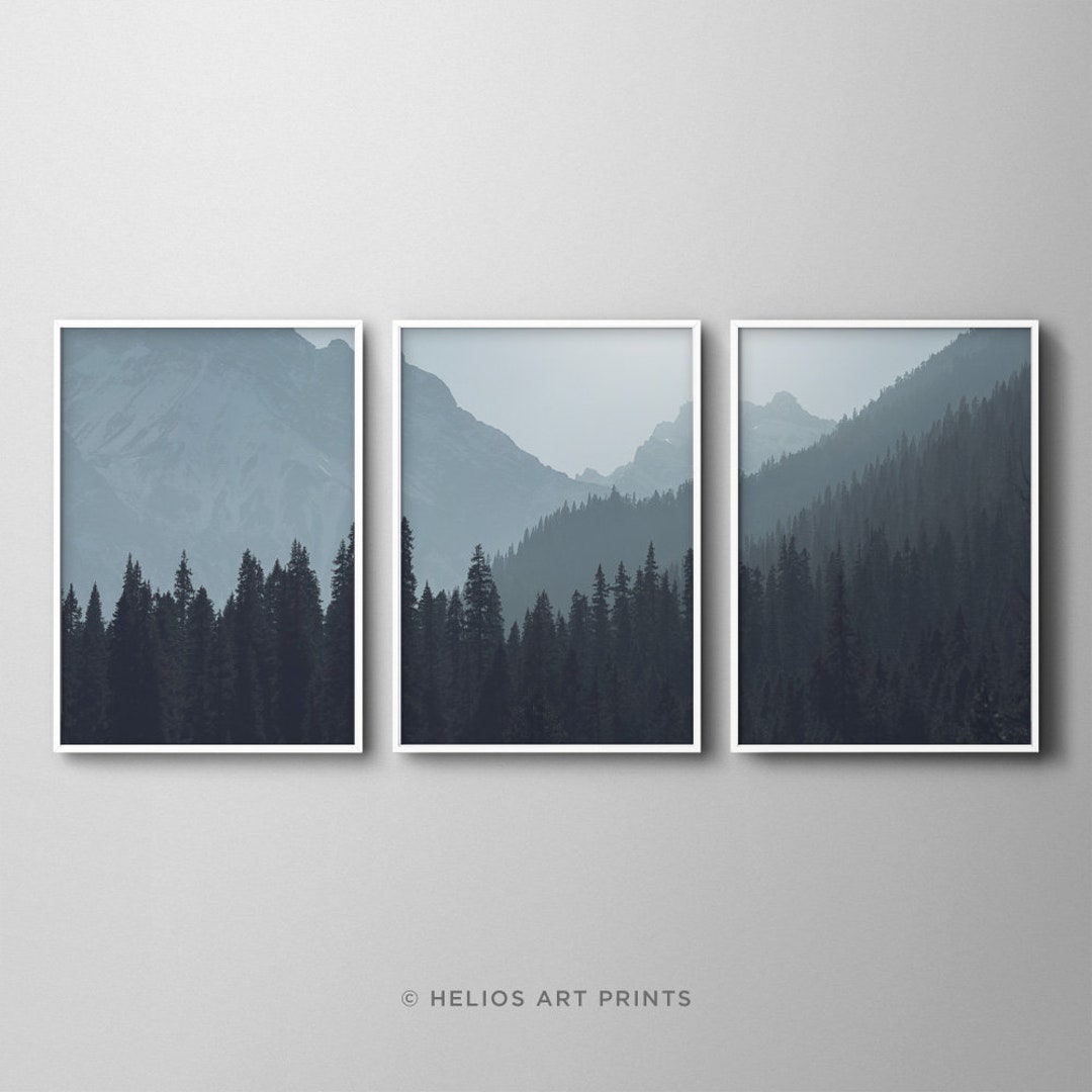 Set of Three Pine Forest Mountain Landscape Modern Art Prints. Set of 3 ...
