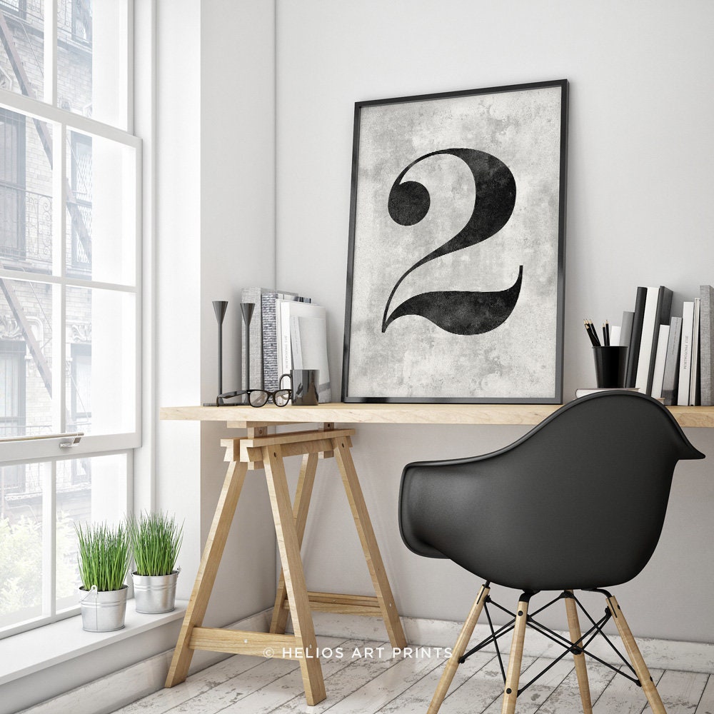 Elegant Number Two Print. Distressed 2 Classic Typeface Number