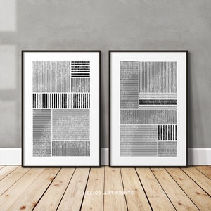 Set of 2 Abstract Minimalist Geometric Printable Wall Art, Two Piece Black and White Downloadable Midcentury Art Prints Modern Minimal Art