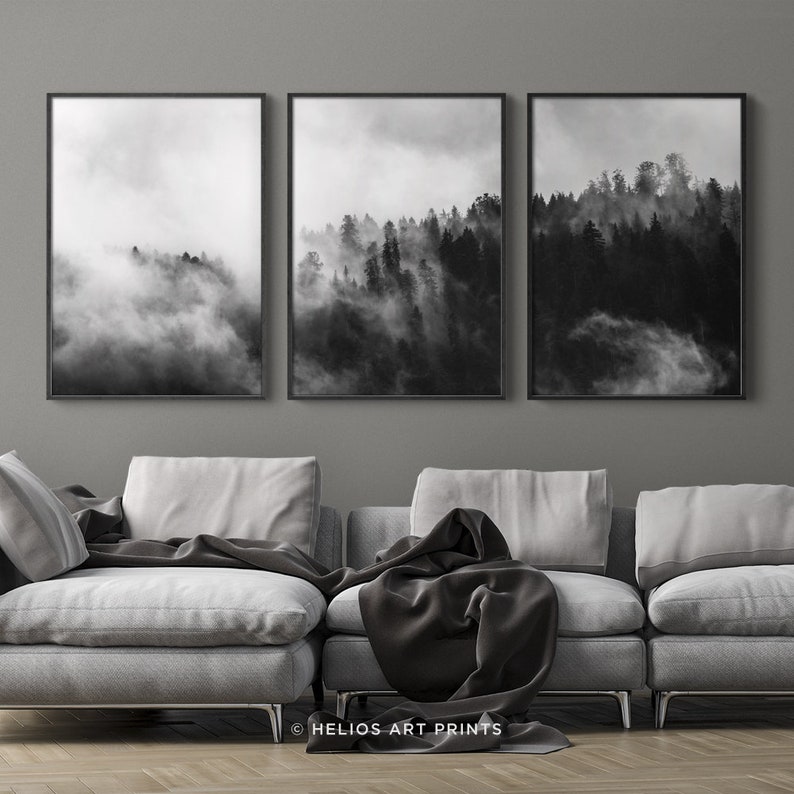 Set of Three Misty Forest Wall Art Set of 3 Misty Forest Etsy UK