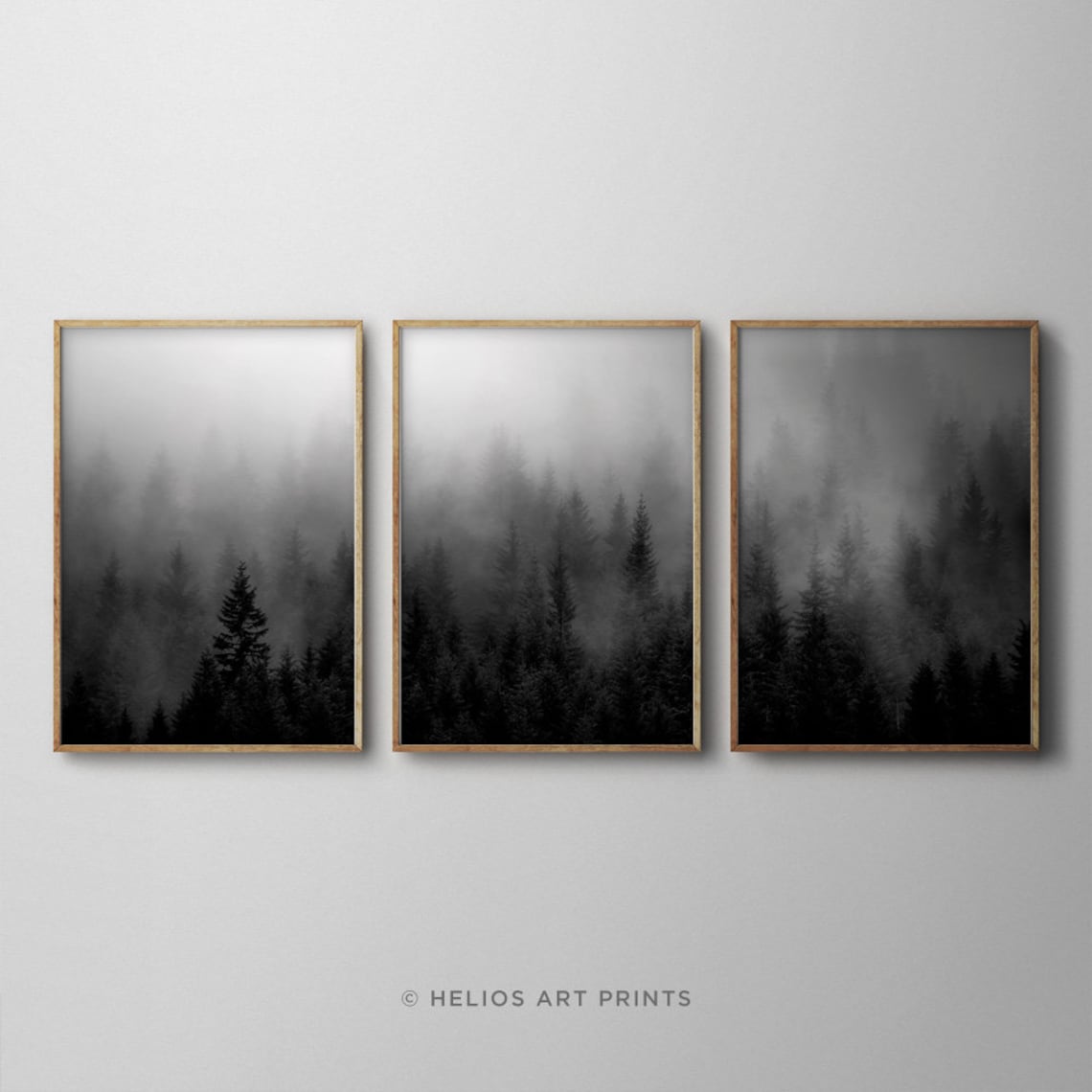 Set of Three Black and White Misty Forest Wall Art Prints Set - Etsy Norway