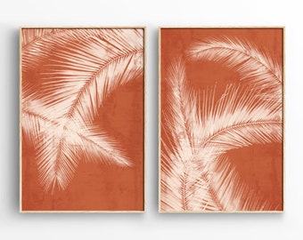Boho Palm Leaf Wall Art, Abstract Terracotta Print, Boho Wall Decor Set, Boho Nursery Decor, Bohemian Decor, Abstract Botanical Print