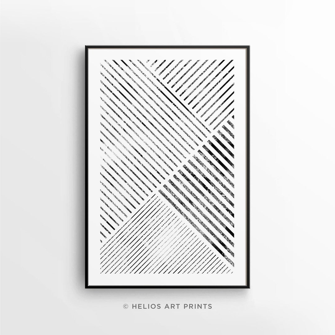 Abstract Geometric Art Print, Black and White Modern Minimalist ...