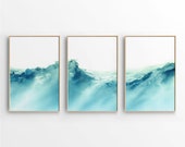 Set Of 3 Turquoise Ocean Downloadable Art Prints. Three Piece Printable Wall Art Watercolour of Tropical Sea. Beach Art. Coastal Interior.