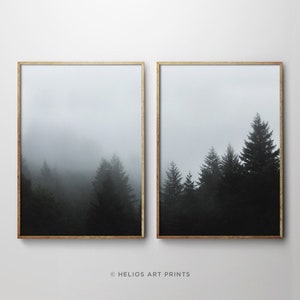 Minimalist set of 2 misty forest mountain landscape, downloadable, printable wall art