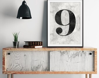 Classic #9 Art Print. Number Nine Distressed Classic Typeface