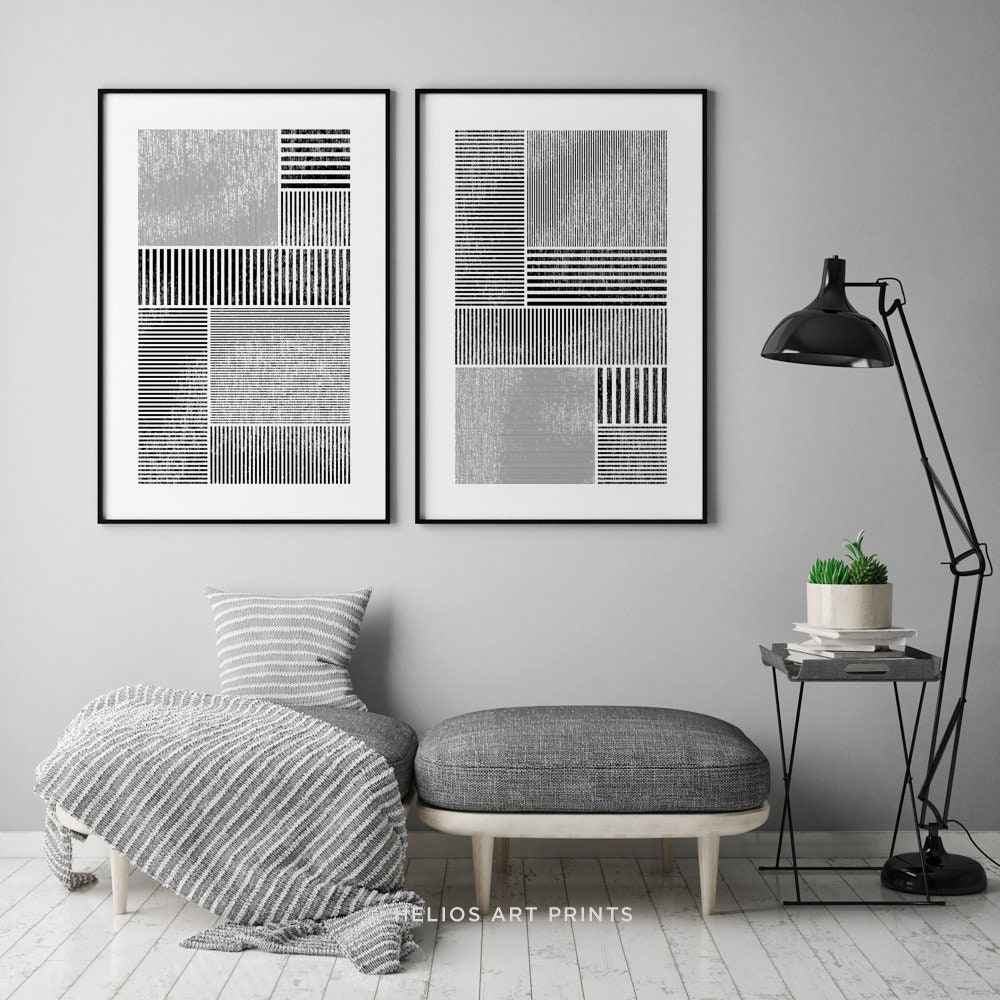 Set of 2 Abstract Minimalist Geometric Printable Wall Art, Two Piece ...