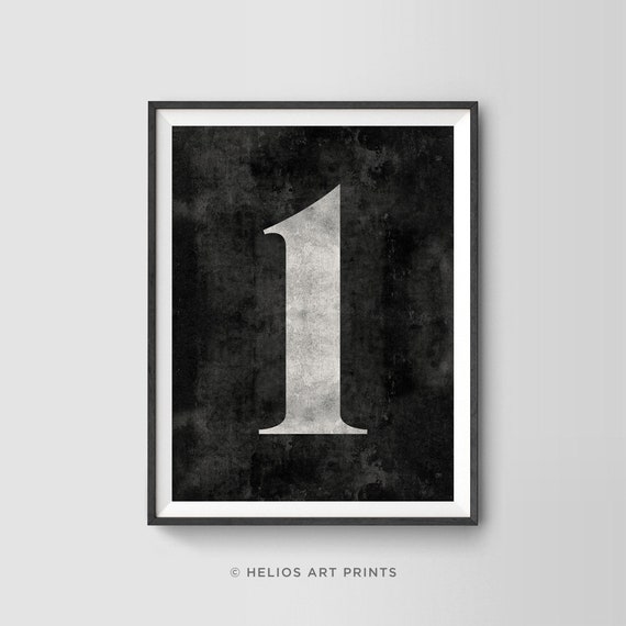 Elegant Number One Print. Distressed One Classic Typeface Number